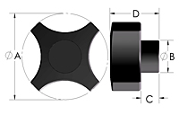 4P5 4-Wing Knob Line Drawing